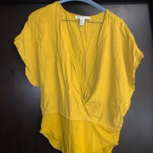 mustard deep v body suit